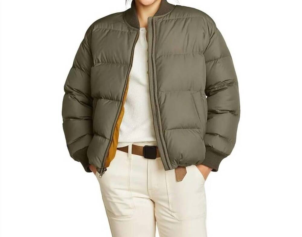 NEW EDDIE BAUER original down puffer bomber jacket in dusty olive